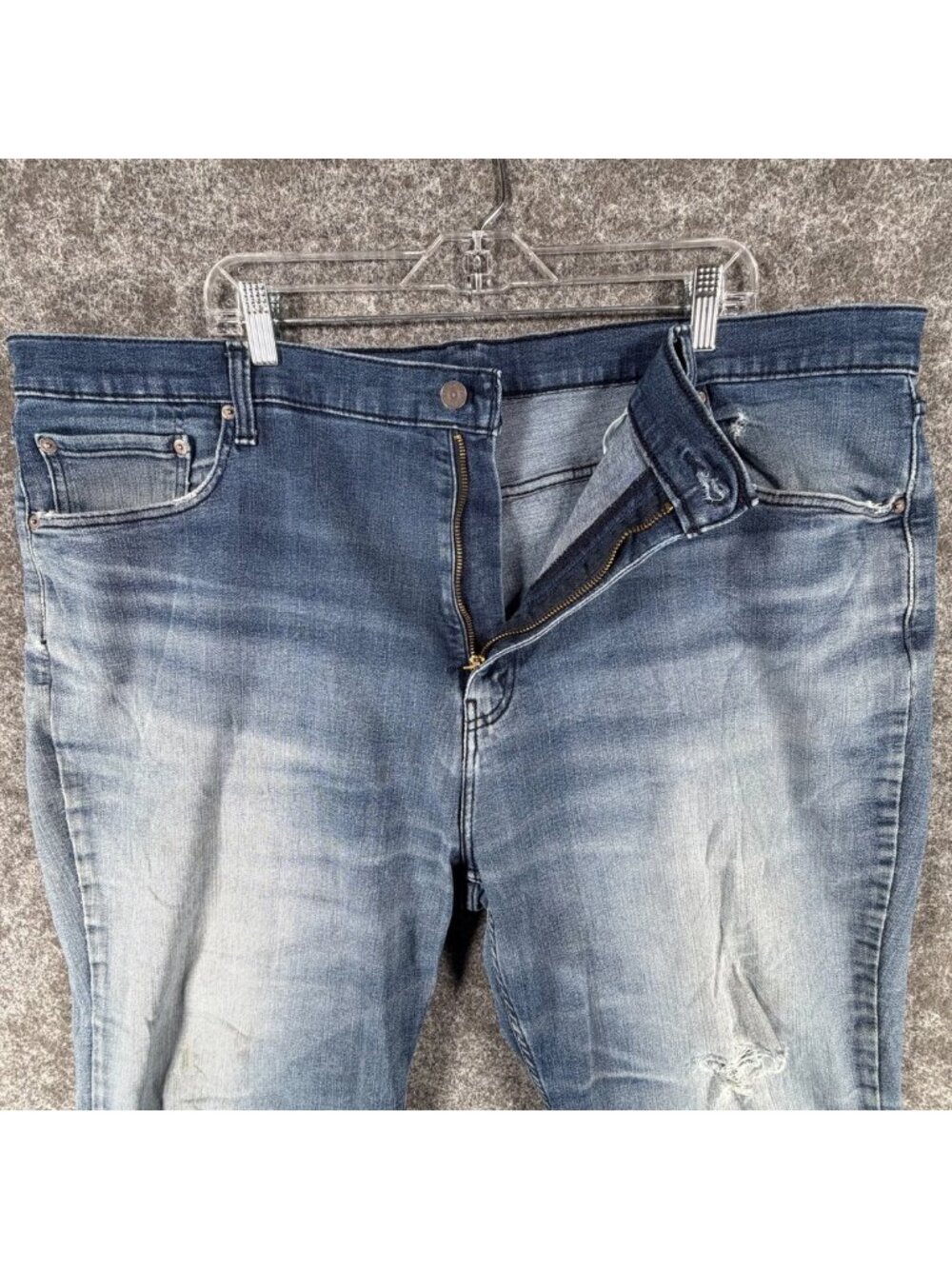 Levi's 559 Relaxed Straight Fit Jeans Mens 46x32 Blue Acid Wash Distressed Knee - Picture 6 of 16